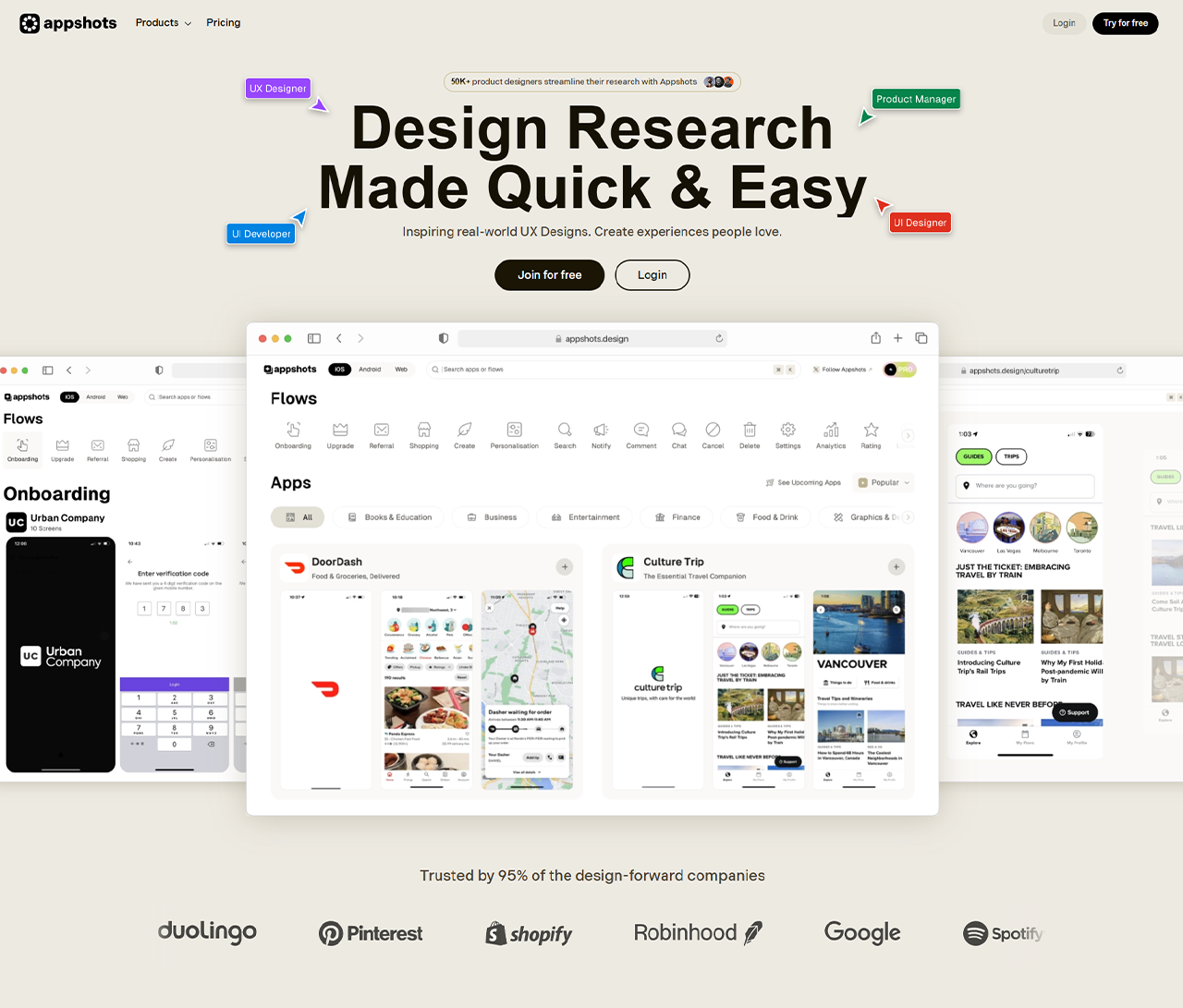 AppShots.Design showcasing real-world mobile app UI designs for inspiration.